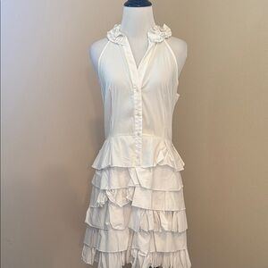 BCBGMaxAzria White Ruffled Halter Mini Dress